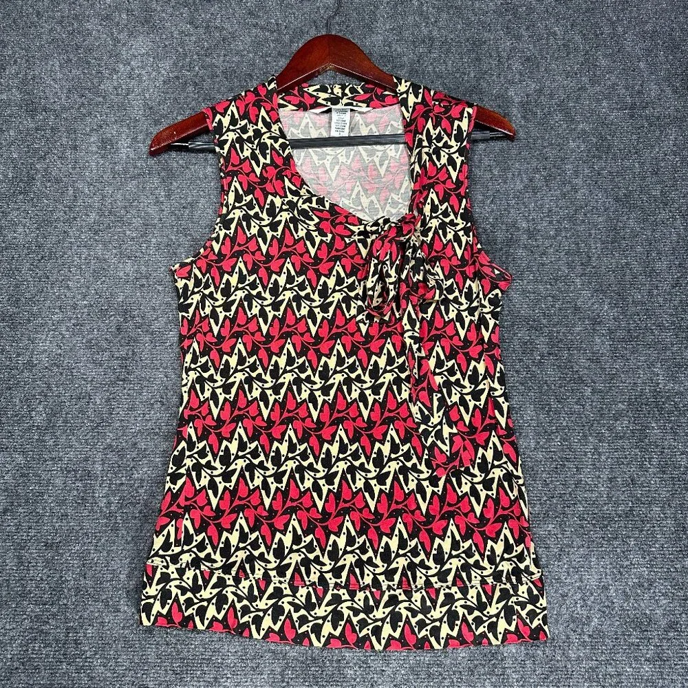 Diane von Furstenberg Top Womens Small Sleeveless Blouse Silk Blend Tie Neck - Picture 1 of 6
